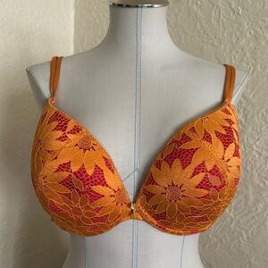 Cacique Lane Bryant Pink Orange Floral Lace Lightly Lined Bra 44D